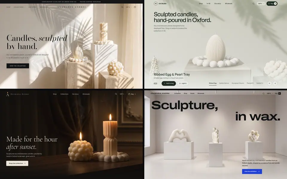 The four candle shop concepts side by side