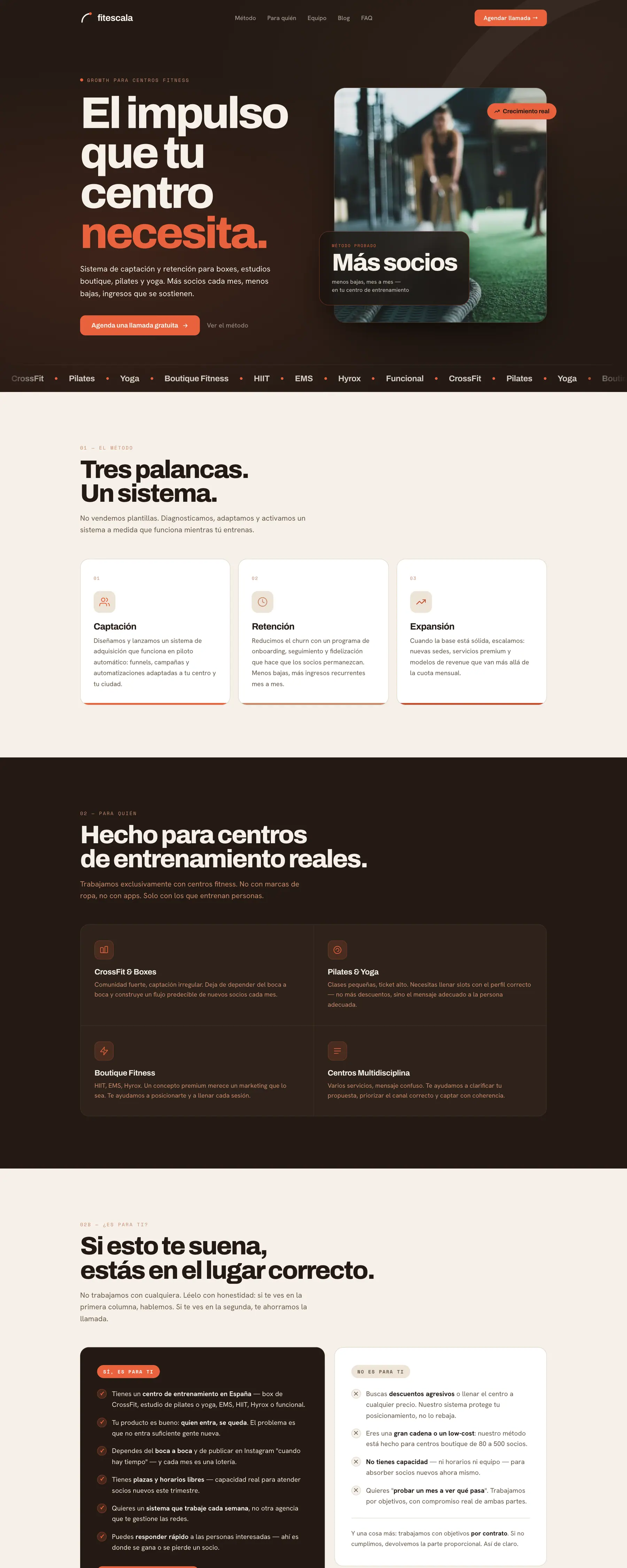 The FitEscala website, in Spanish, offering gyms more members