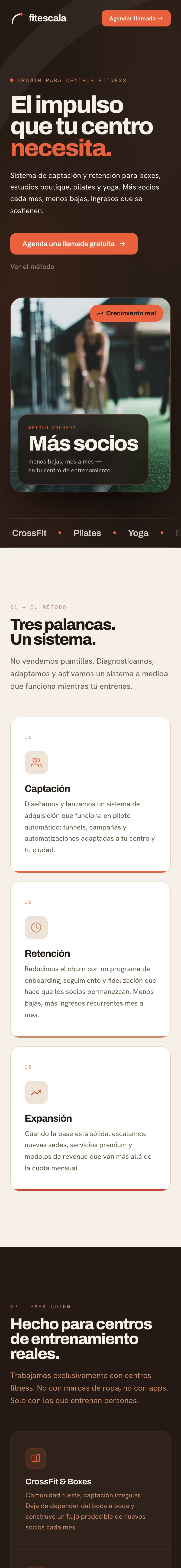 The FitEscala website, in Spanish, offering gyms more members