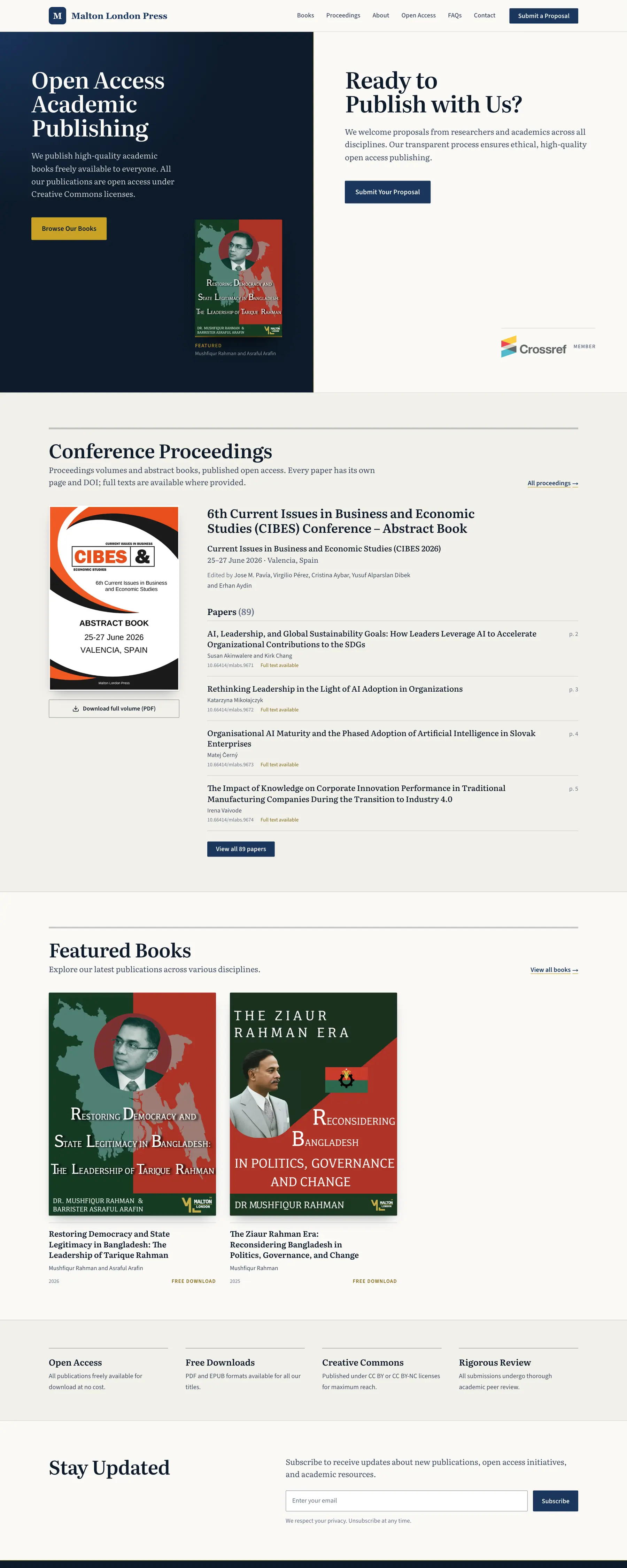 The Malton London Press home page with its open-access books