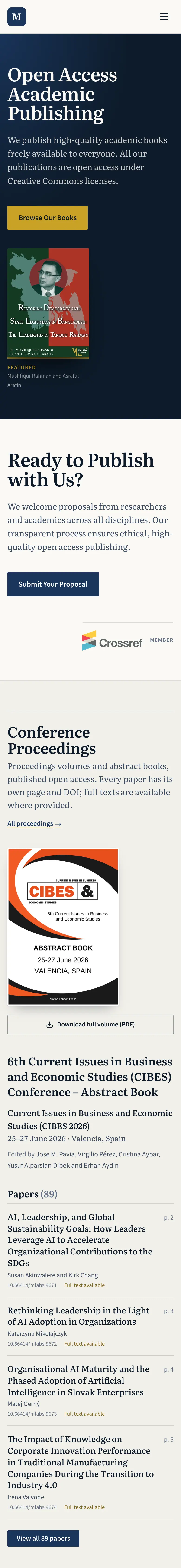 The Malton London Press home page with its open-access books